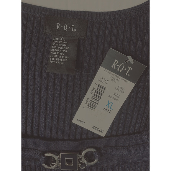 R Q T Womens Plus Size XL Navy Blue Ribbed Sweater Pullover Top Short Sleeve NWT - Picture 8 of 9